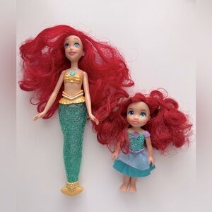 2 Little Mermaid Doll Set with Red Hair (10” Light up and 6” Younger model)